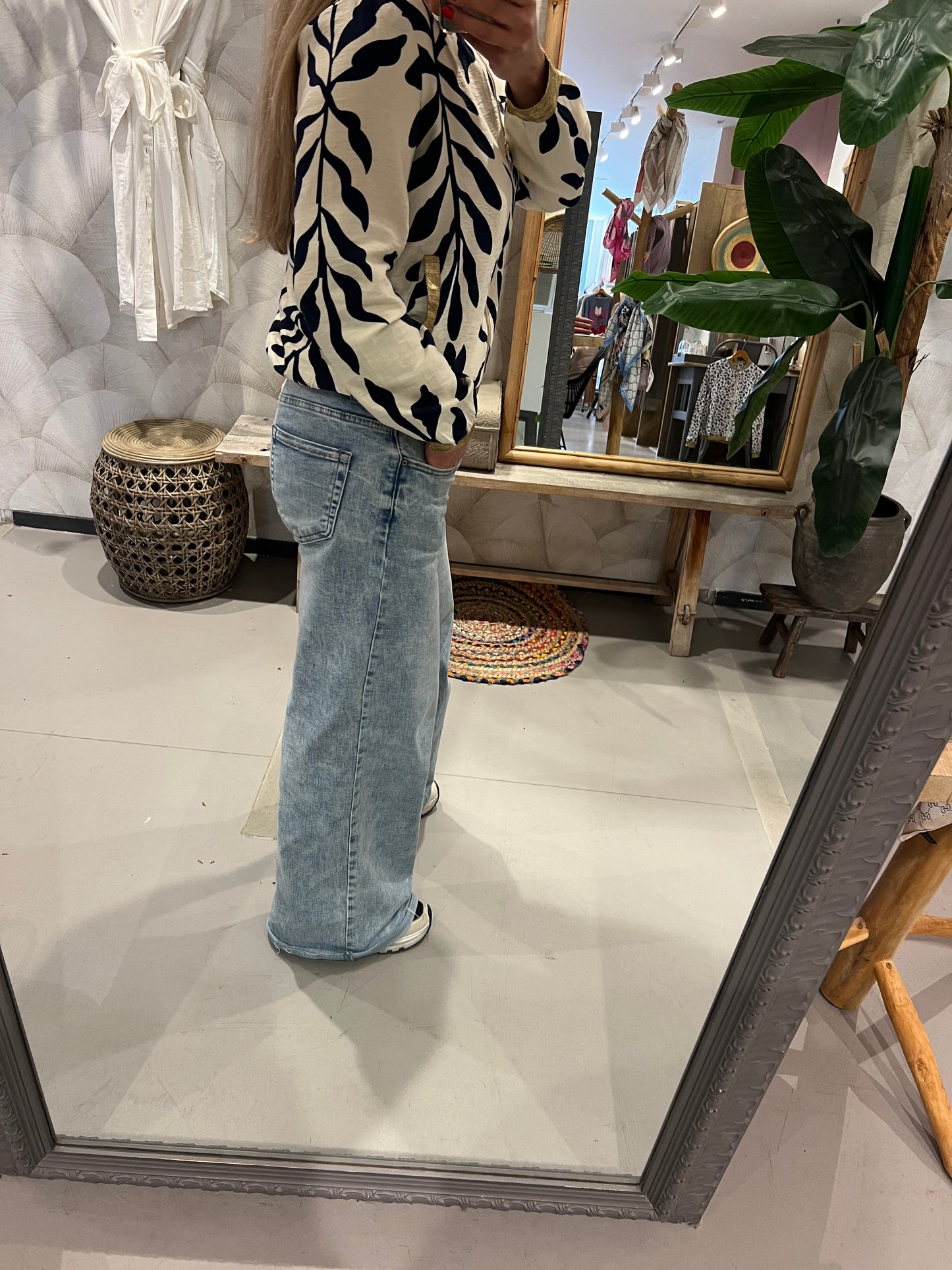Bomber Jacket with Marine Blue Leaves