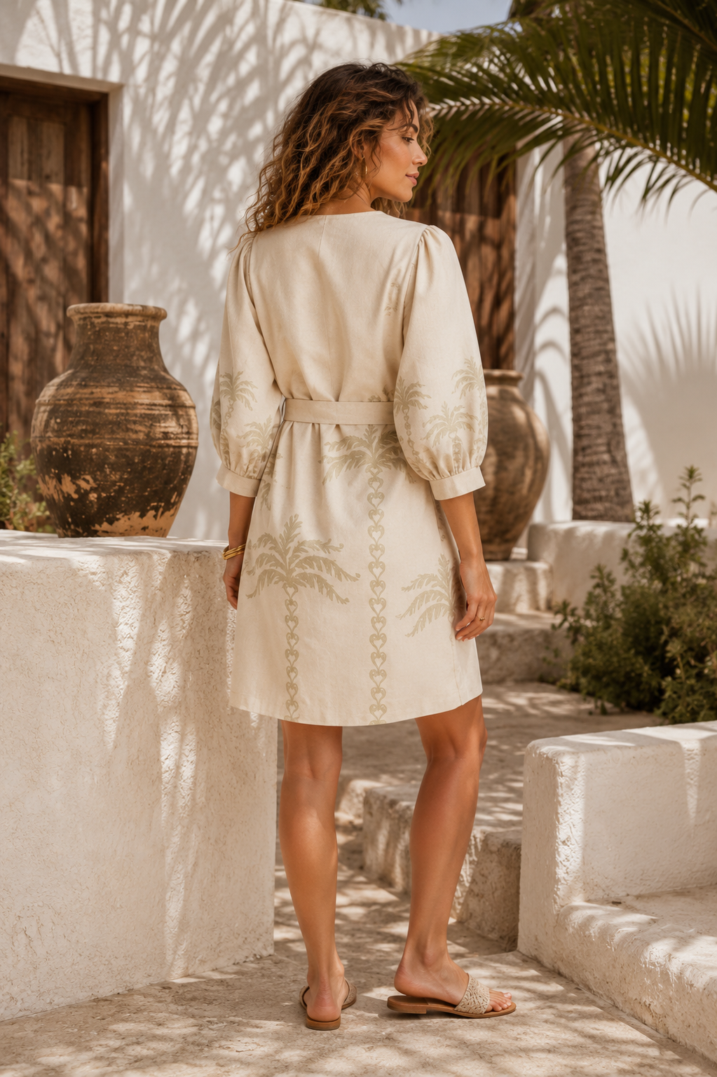 LOD of Love – Linnen-look Jurk met Geborduurde Palmbomen