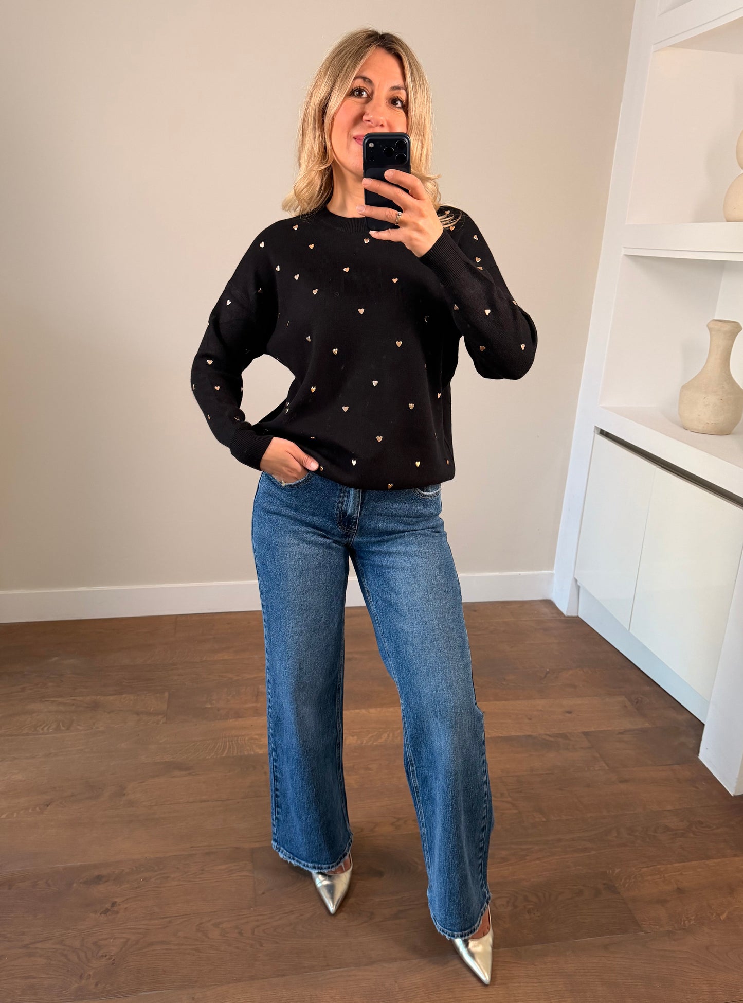 LOD Of Love - Striped Sweater Beige Brown With Embroidered Flower Sleeve