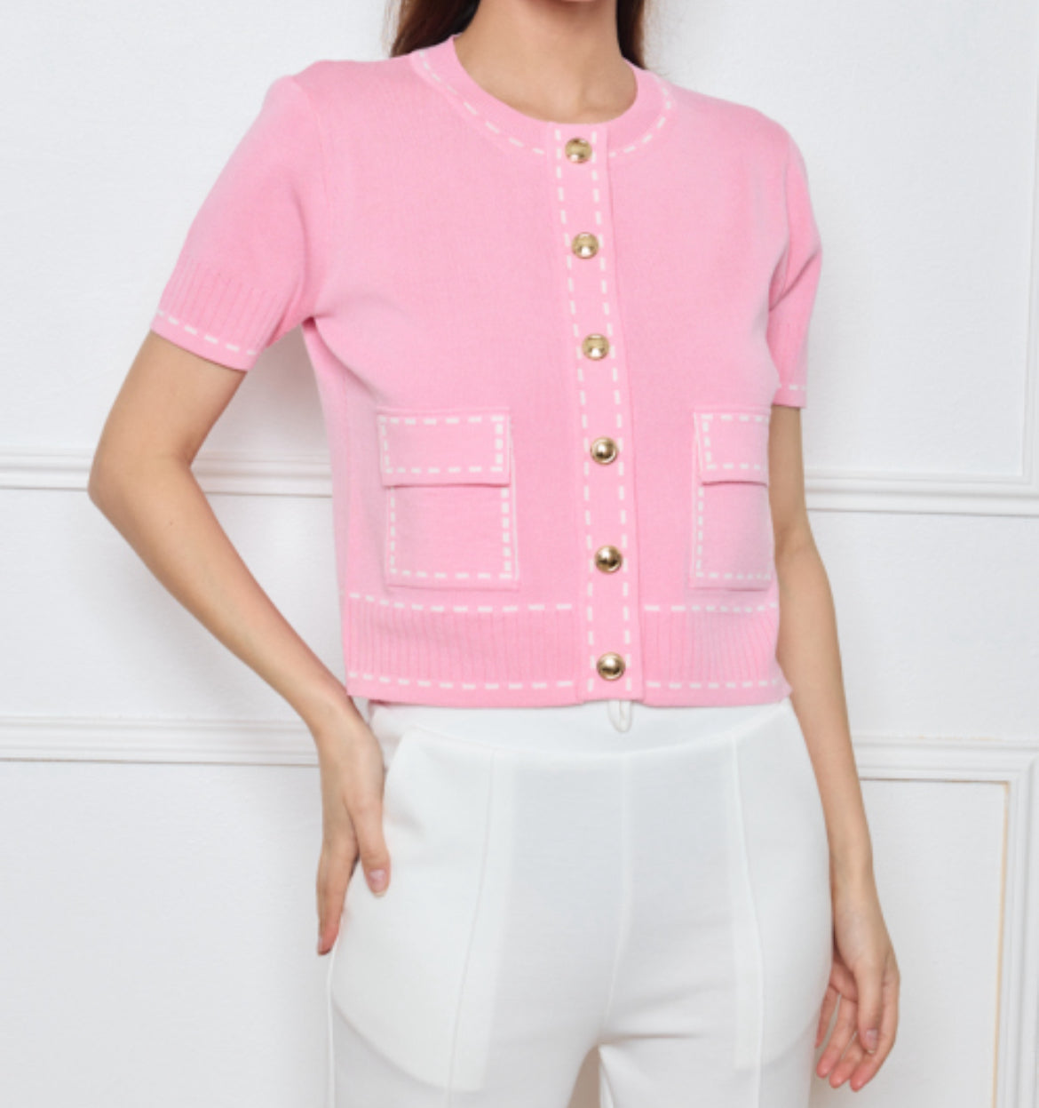 LOD of Love - Stijlvol Kort Vest met Gouden Knopen Pink