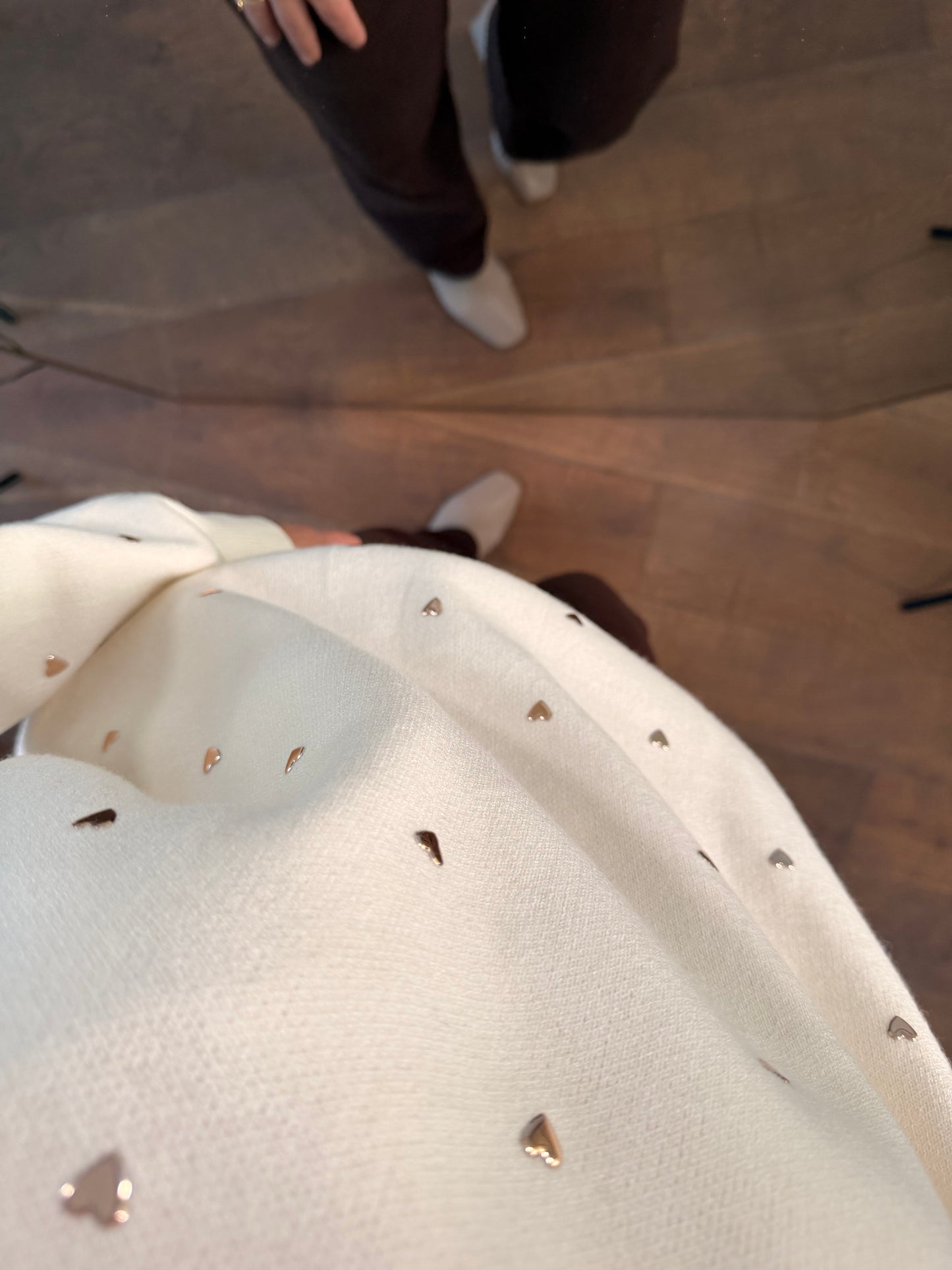 LOD Of Love - Striped Sweater Beige Brown With Embroidered Flower Sleeve