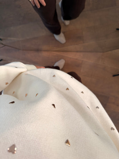 LOD Of Love - Striped Sweater Beige Brown With Embroidered Flower Sleeve