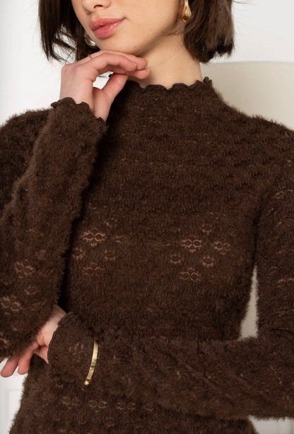 LOD of Love – Zachte Fluffy Lace Top met Stretch Brown