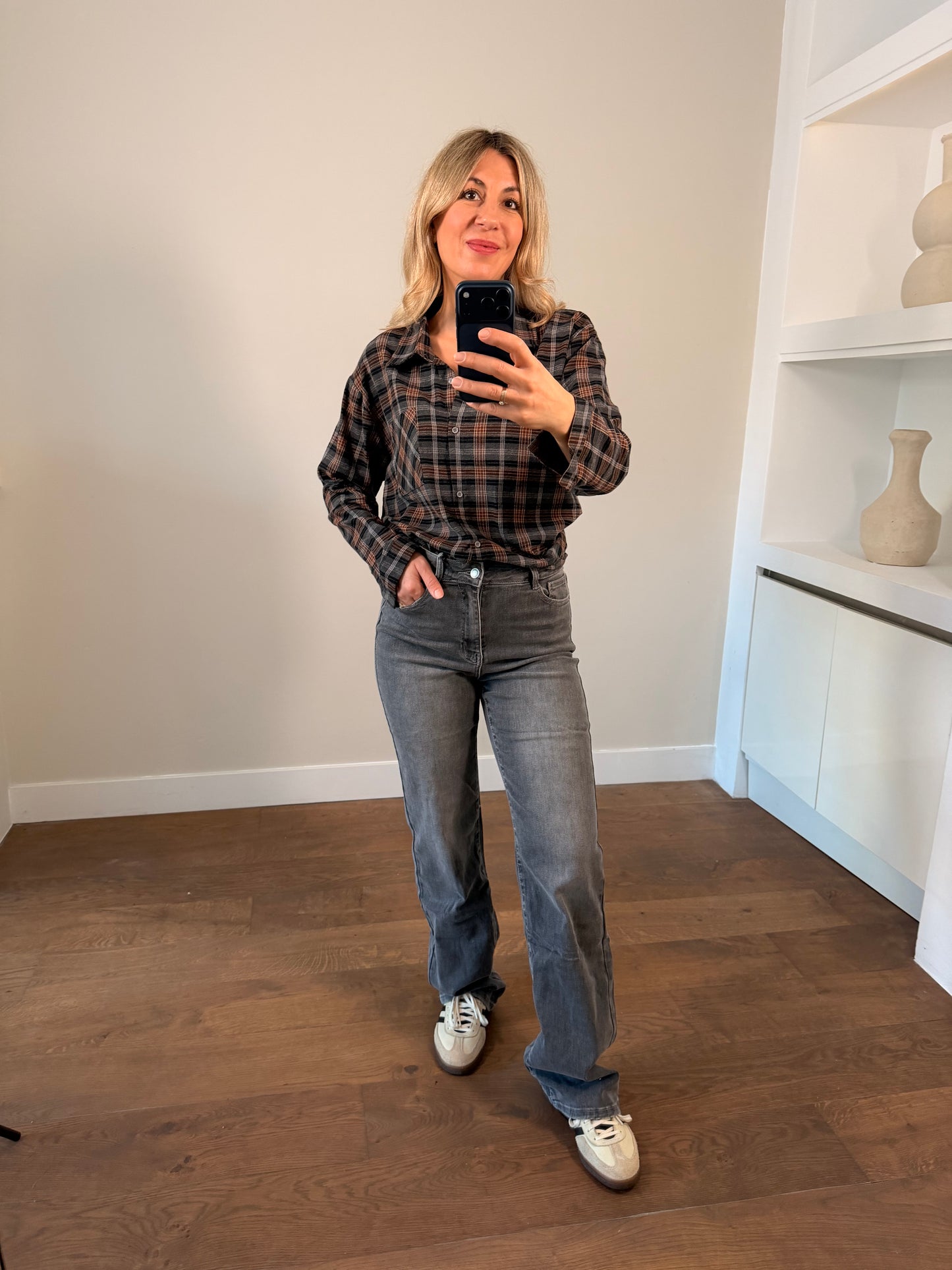 LOD of Love –  Grijs/Bruin Geruite Blouse