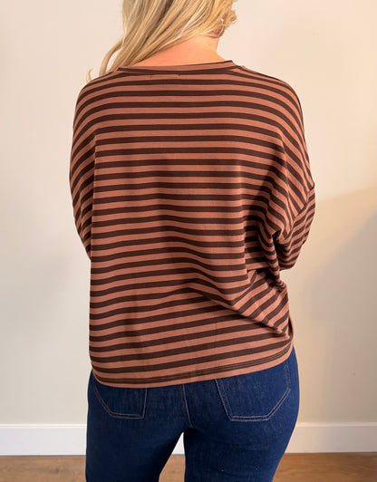LOD of Love – Gestreepte Top Bruin Camel