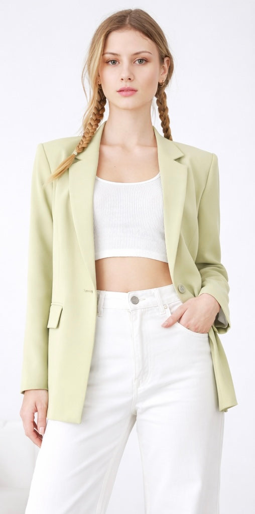 LOD of Love – Pistach Blazer met Open Rug & Kantdetail