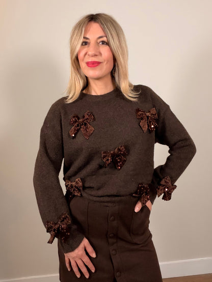 LOD Of Love - Gebreide Trui met Strikjes Bruin