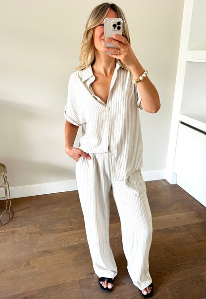 LOD of Love –  Broek Linnenlook Streep Naturel
