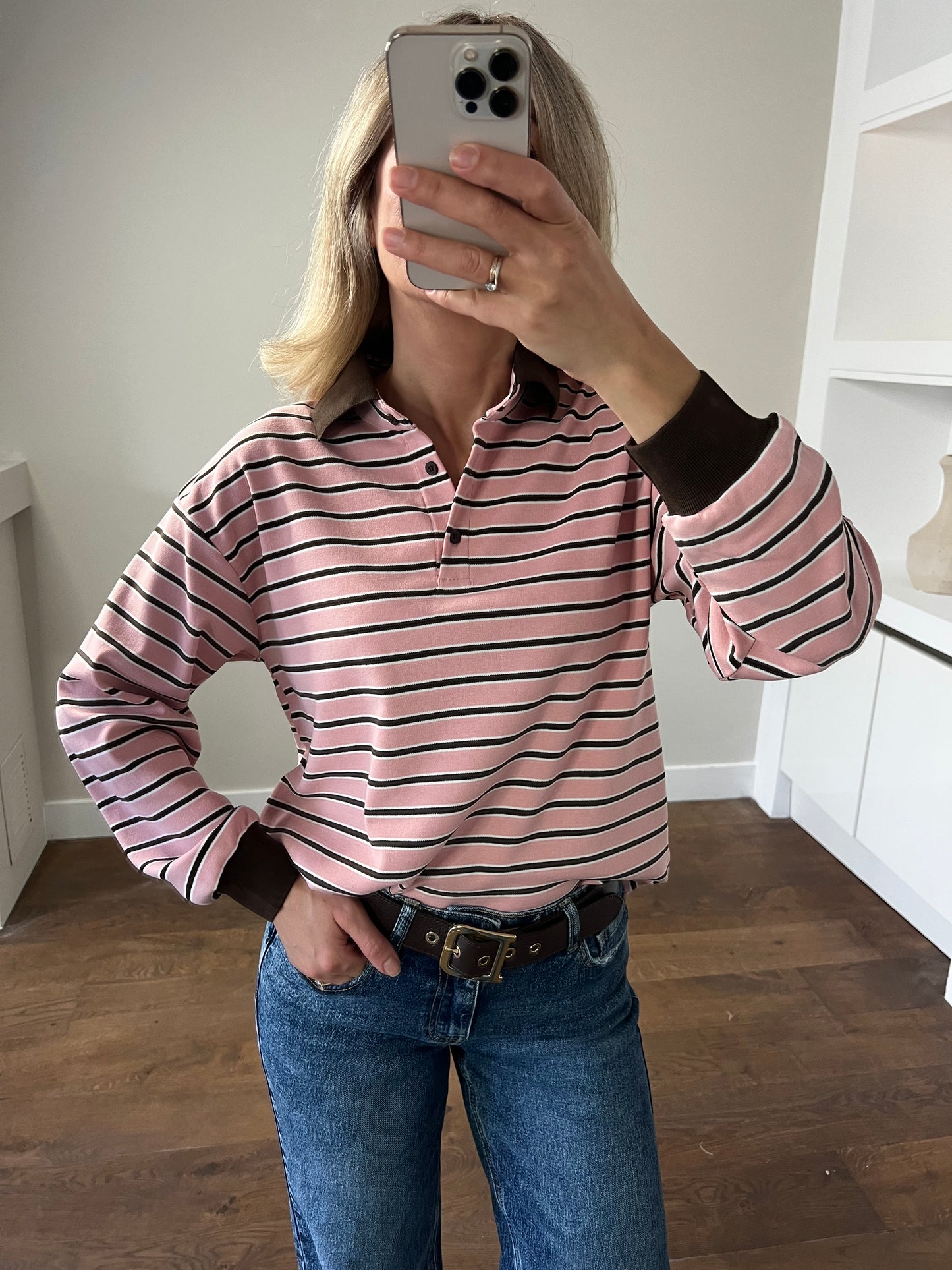 LOD Of Love - Roze Gestreepte Top met Bruine Kraag