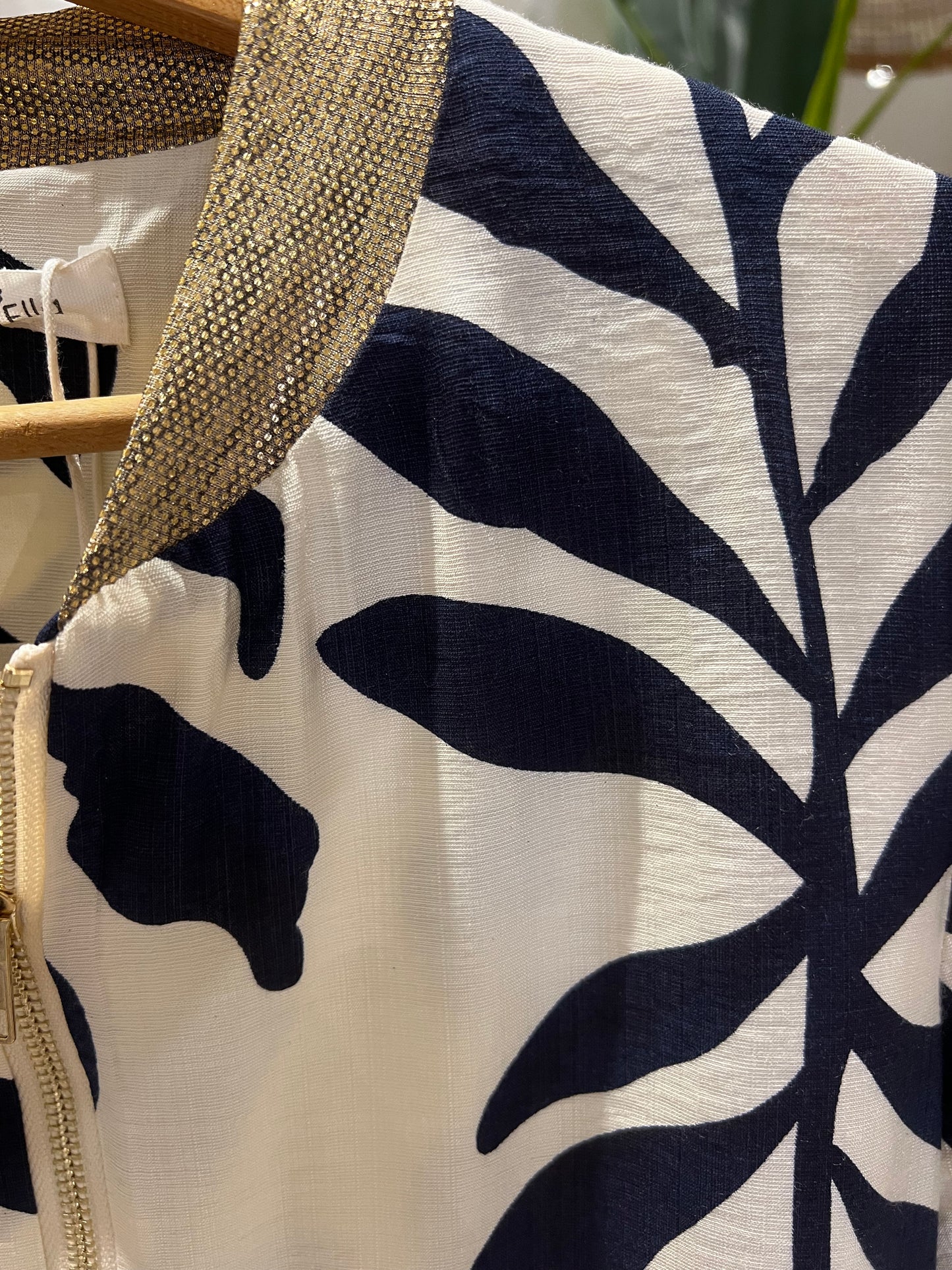 Bomber Jacket with Marine Blue Leaves