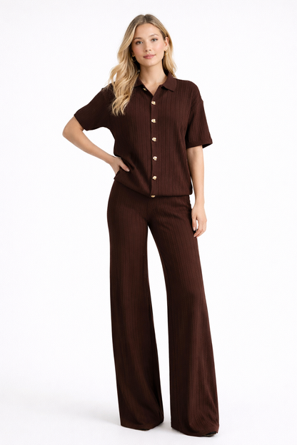 LOD of Love - Ribbed wide Leg Pants Brown