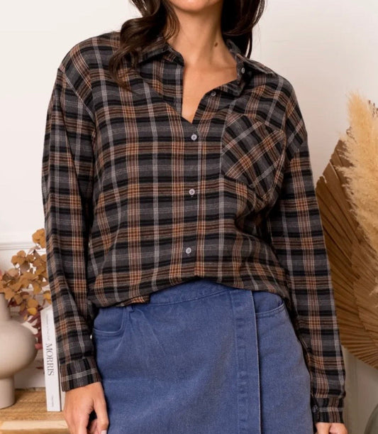 LOD of Love –  Grijs/Bruin Geruite Blouse