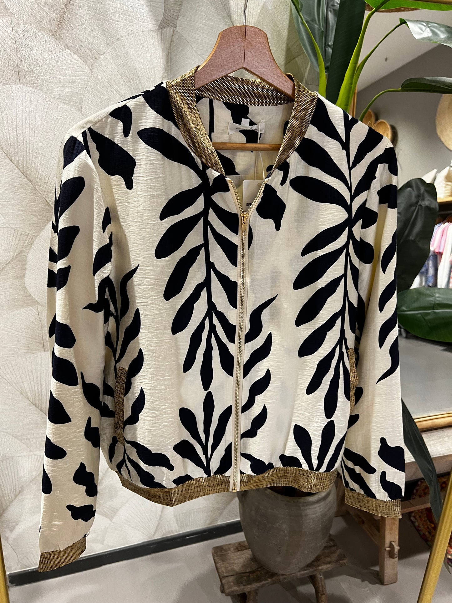 Bomber Jacket with Marine Blue Leaves