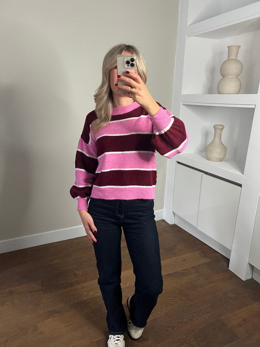 LOD Of Love - Gestreepte Trui Bordeaux/Roze