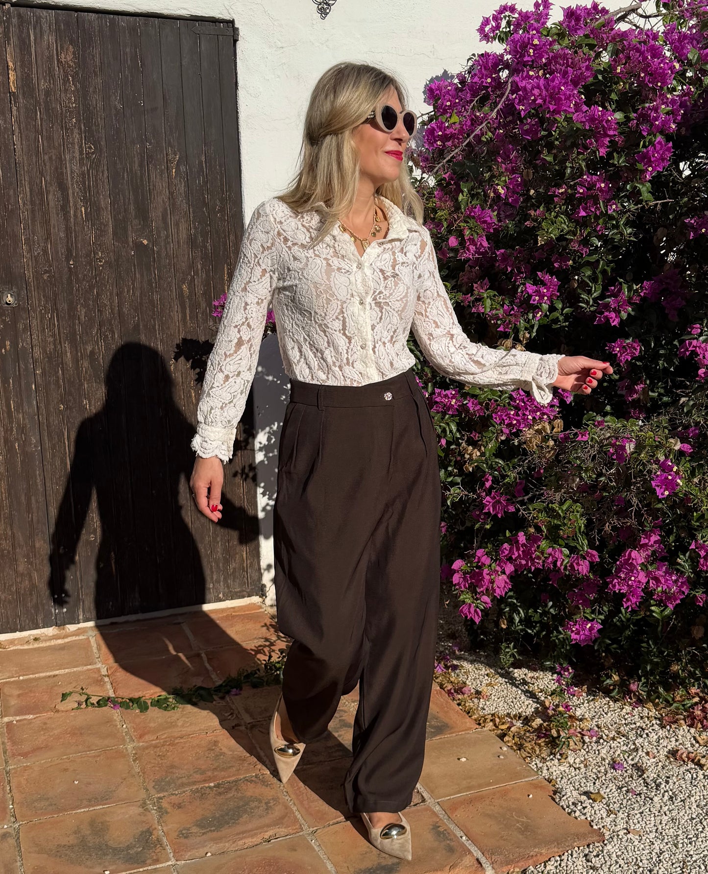 LOD of Love - High Waist Wide Leg Pantalon Donkerbruin