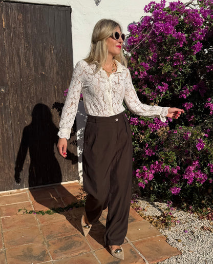 LOD of Love - High Waist Wide Leg Pantalon Donkerbruin