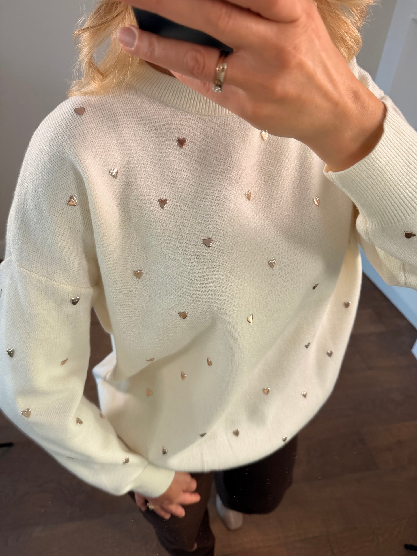 LOD Of Love - Striped Sweater Beige Brown With Embroidered Flower Sleeve