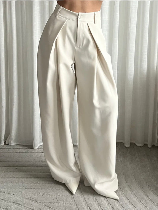 LOD of Love - High Waist Pantalon met Plooien – Cream