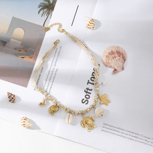 LOD of Love – Boho Bedel Ketting met Sjaal Schildpad en Schelpjes