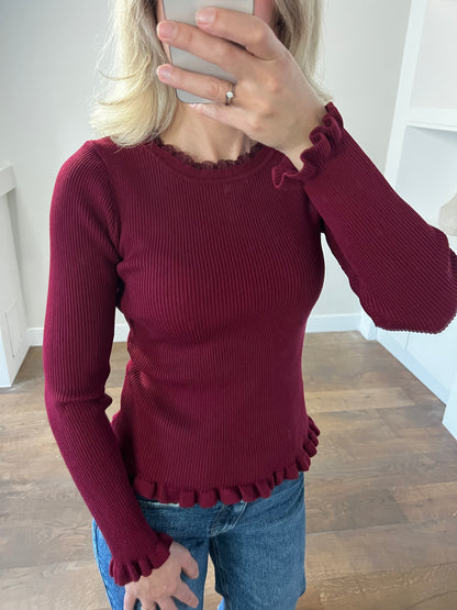 LOD Of Love - Rib Top met Volants & Kantdetail - Bordeaux
