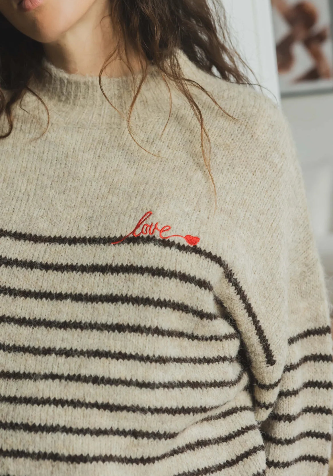 LOD Of Love - Gestreepte Trui Love Beige
