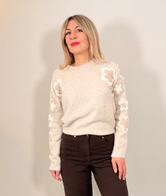 LOD Of Love - Flower Mood Gebreide Trui  Taupe