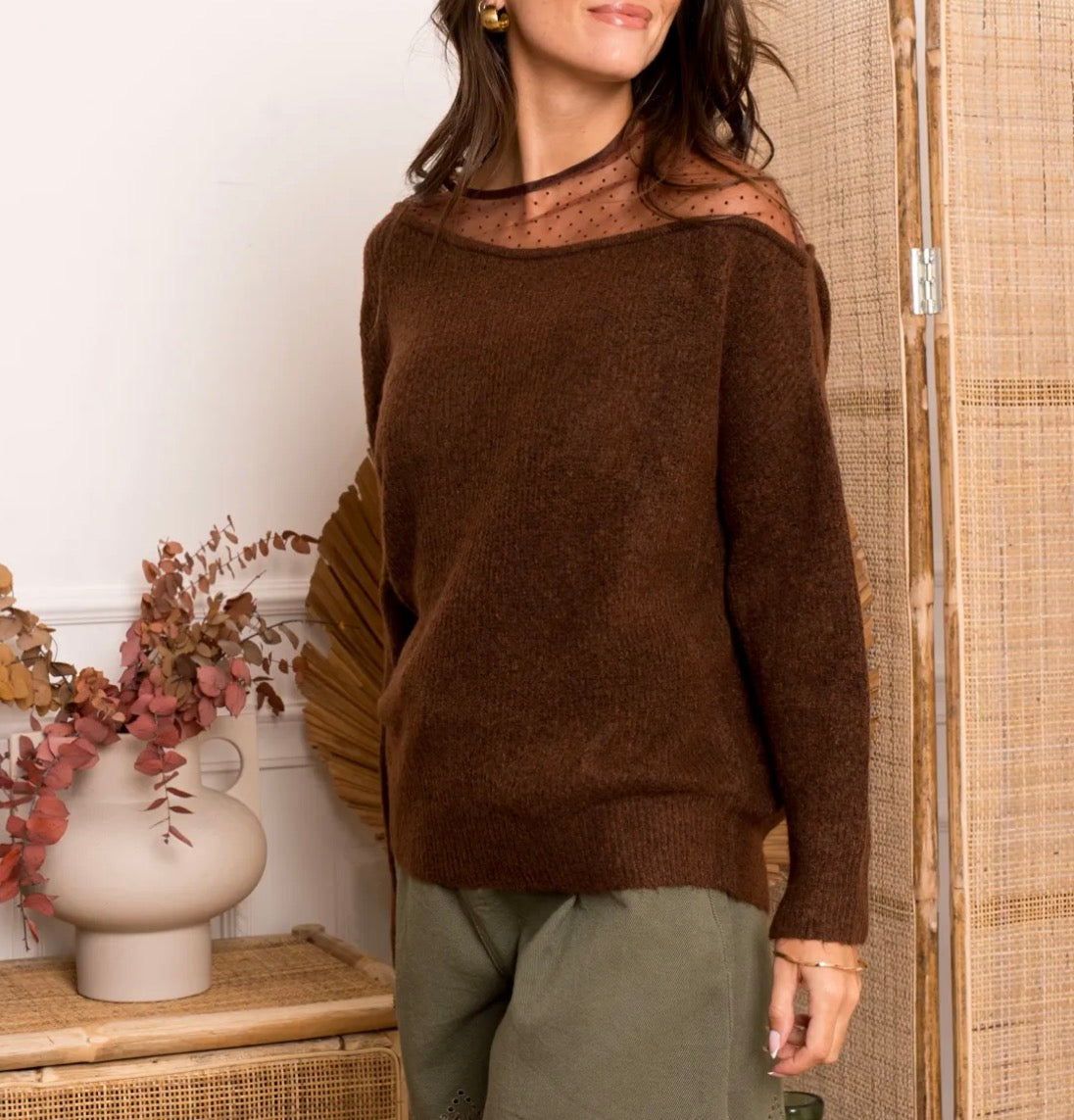 LOD Of Love - Trui Met Kant Detail Bruin