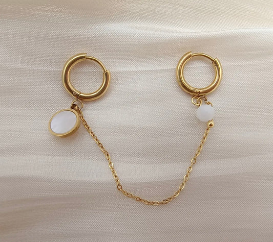 LOD of Love - OGouden Oorbellen met Ketting & Witte Steen