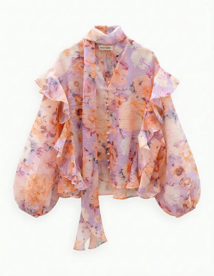 LOD of Love – Floral Ruffle Blouse  Peach Lilac