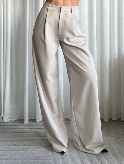 LOD of Love - Emy High Waist Tall Wide Leg Pants – Cream (Inseam 85 cm)
