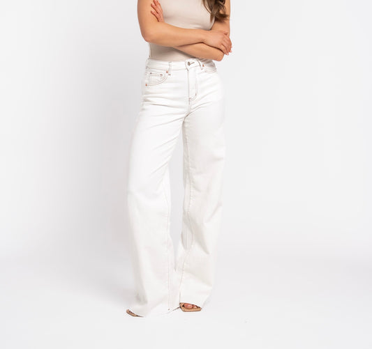 LOD of Love - Extra Tall Wide Leg Jeans White Brown Stitch – Inseam 90 cm