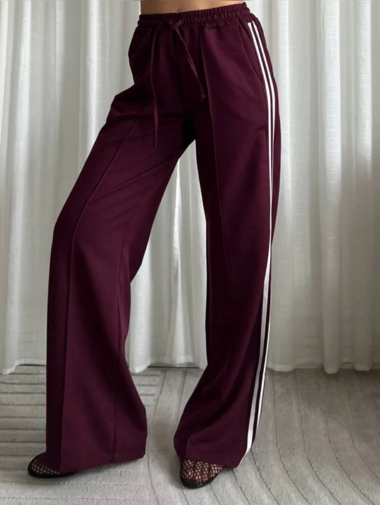 LOD of Love - Stripe Detail Wide Leg Sportbroek – Bordeaux