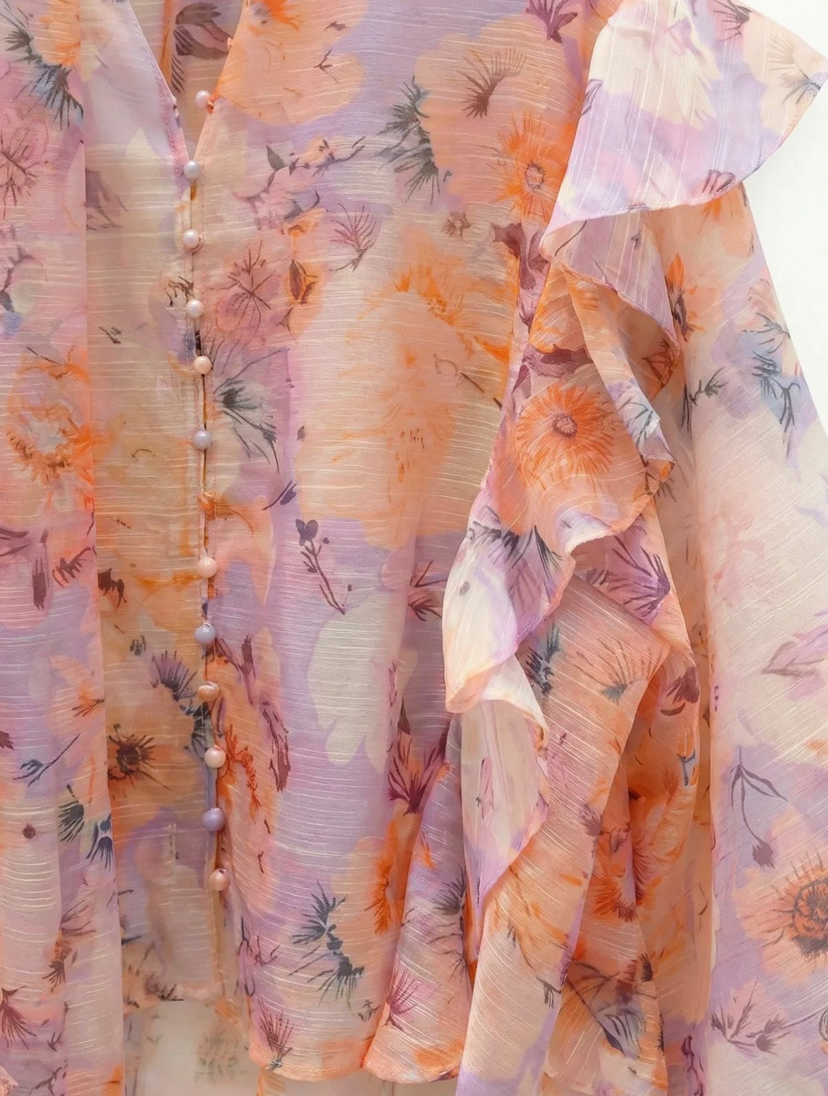 LOD of Love – Floral Ruffle Blouse  Peach Lilac