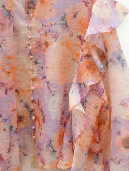 LOD of Love – Floral Ruffle Blouse  Peach Lilac