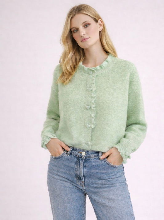 LOD of Love – Zachtgroen Fluffy Vest met Ruches