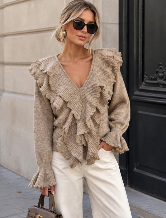 LOD of Love – Ruffle Knit Trui Taupe & Brown