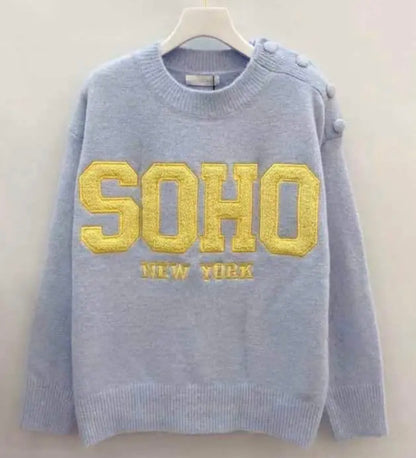 LOD Of Love - Striped Sweater Beige Brown With Embroidered Flower Sleeve