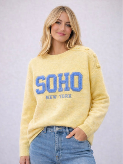 LOD Of Love - Striped Sweater Beige Brown With Embroidered Flower Sleeve