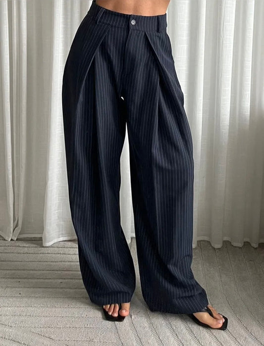 LOD of Love - LOD of Love – Pinstripe Wide Leg Pantalon – Tall Inseam 90 cm – Navy