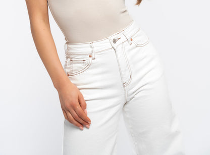 LOD of Love - Extra Tall Wide Leg Jeans White Brown Stitch – Inseam 90 cm
