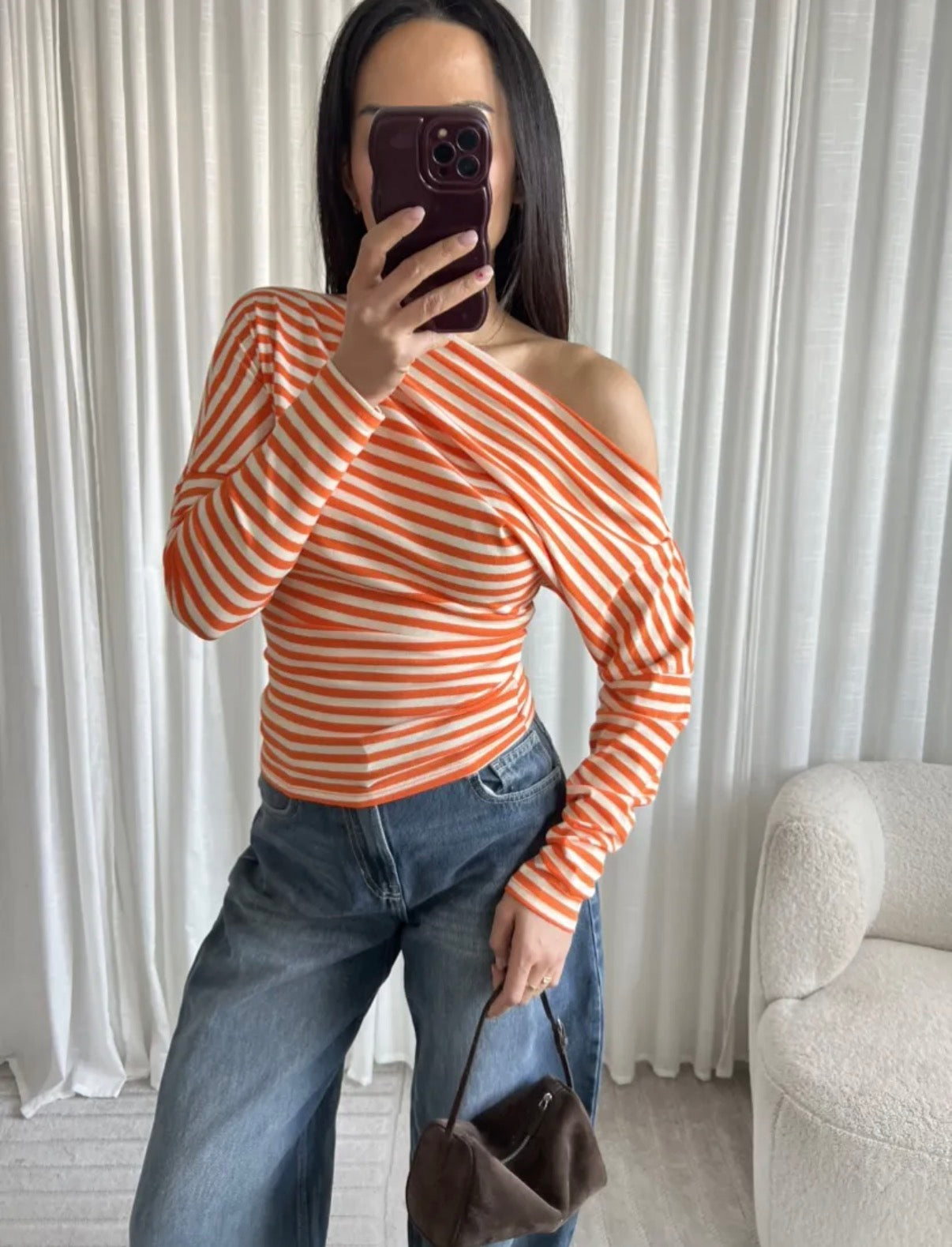 LOD of Love – Off Shoulder Stripe Top Orange / White