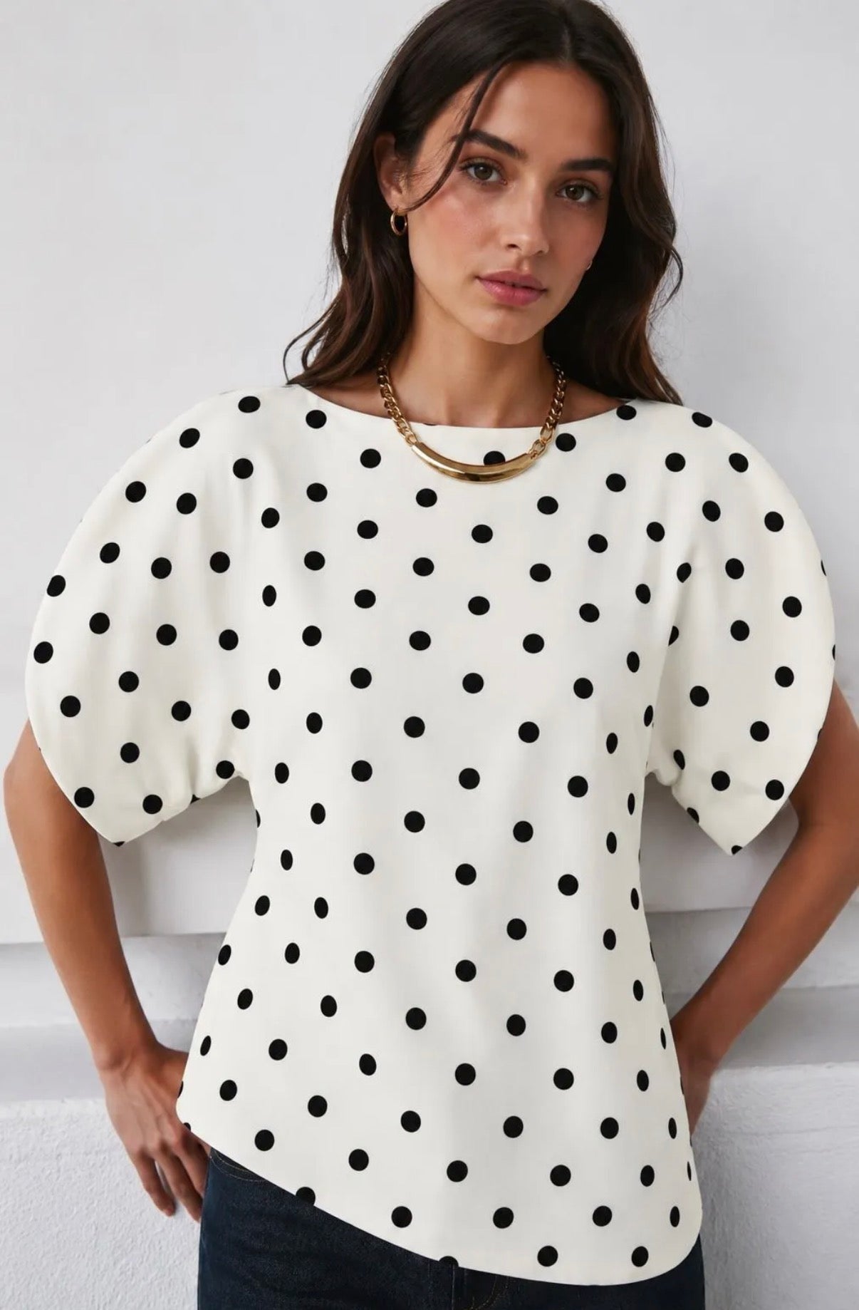 LOD of Love – Emma Blouse with Leaf Print and Puff Sleeves – Blue