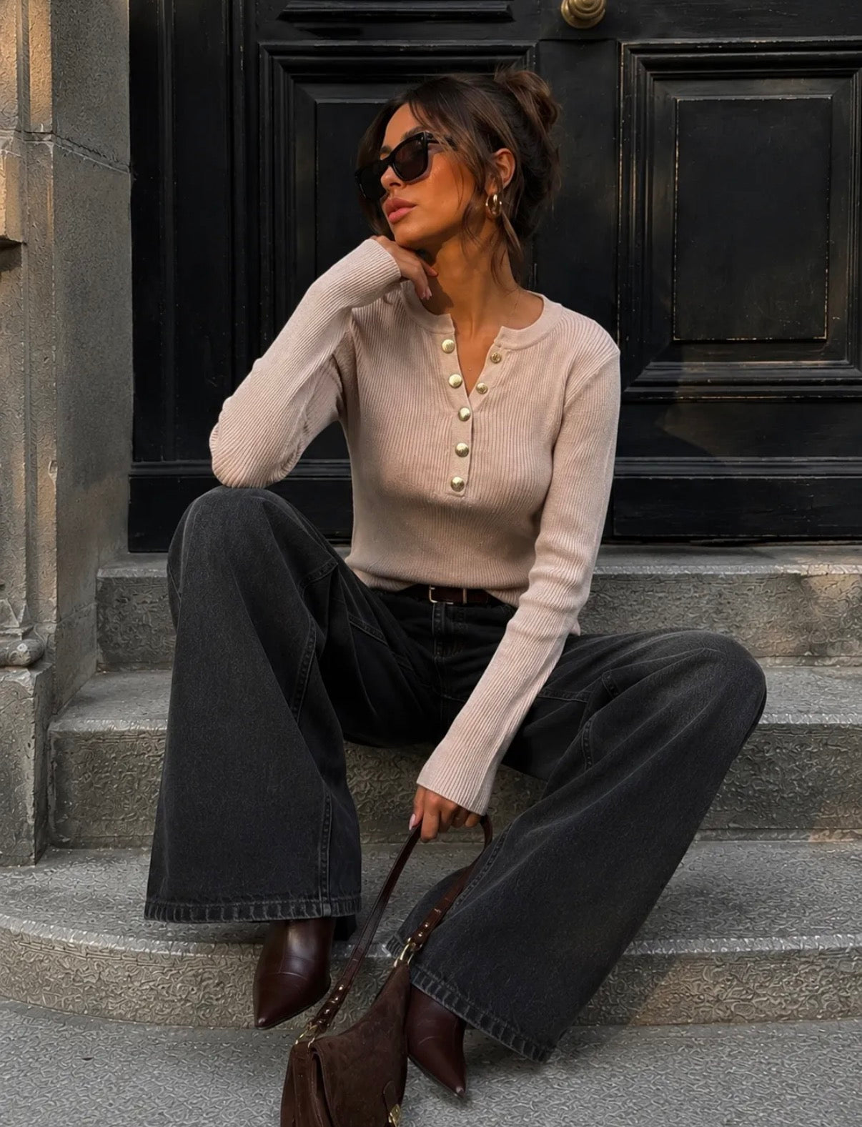 LOD of Love – Top met knoopdetail – Brown & Taupe
