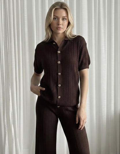 LOD of Love – Emma Bluse mit Blätterdruck und Puffärmeln – Blau