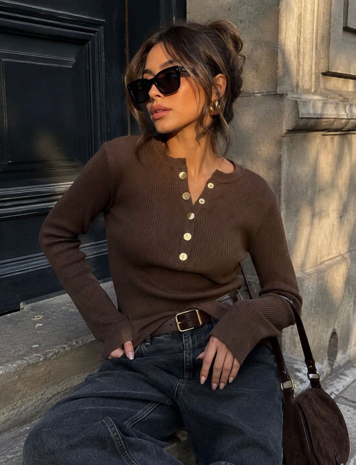LOD of Love – Top met knoopdetail – Brown & Taupe