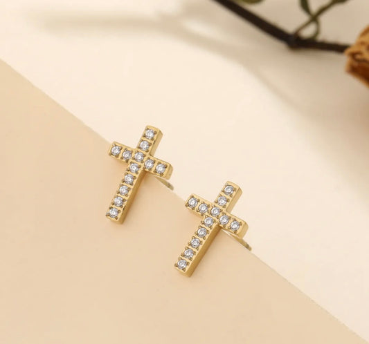 LOD of Love - Sparkling Cross Stud Earrings Goud