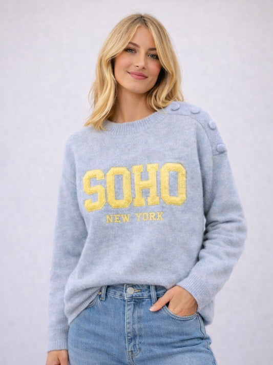 LOD Of Love - Striped Sweater Beige Brown With Embroidered Flower Sleeve