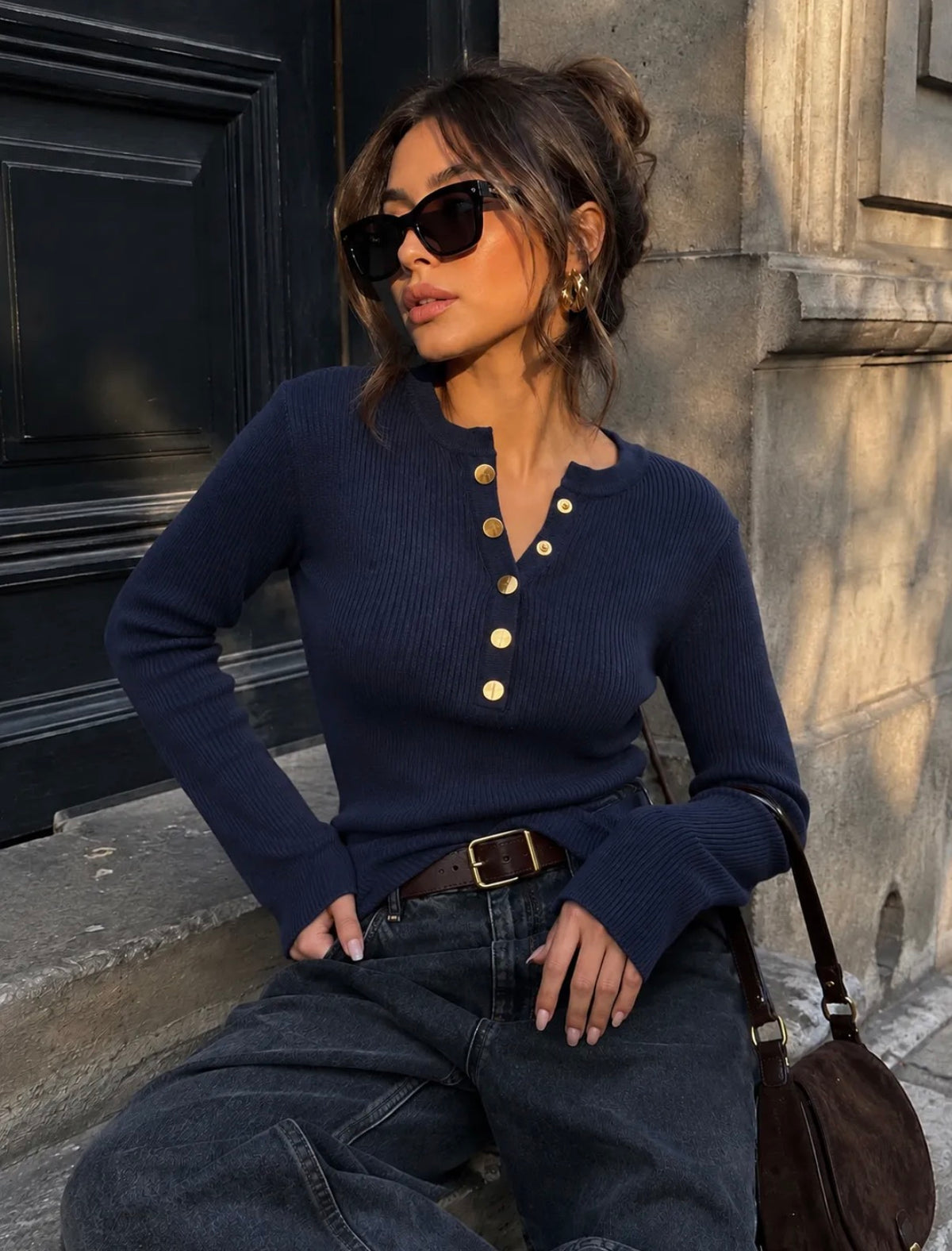 LOD of Love – Emma Blouse with Leaf Print and Puff Sleeves – Blue