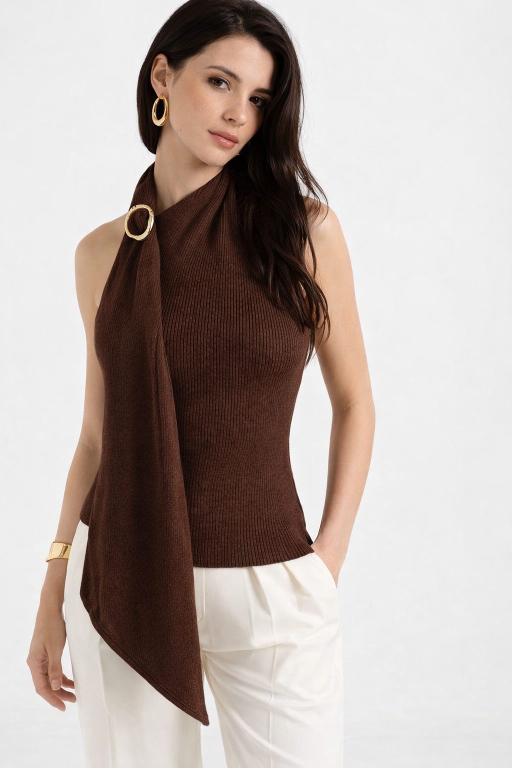 LOD of Love – Brown Ring Detail Halter Top