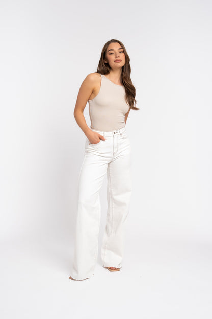 LOD of Love - Extra Tall Wide Leg Jeans White Brown Stitch – Inseam 90 cm